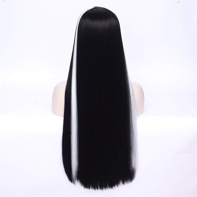 مورتيشا شعر مستعار طويل مستقيم باللونين الأبيض والأسود من MORTICIA بتصميم ذروة الأرملة للنساء - Image 4